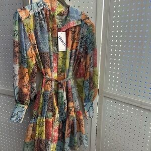 Vibrant Long Sleeve Patchwork Dress